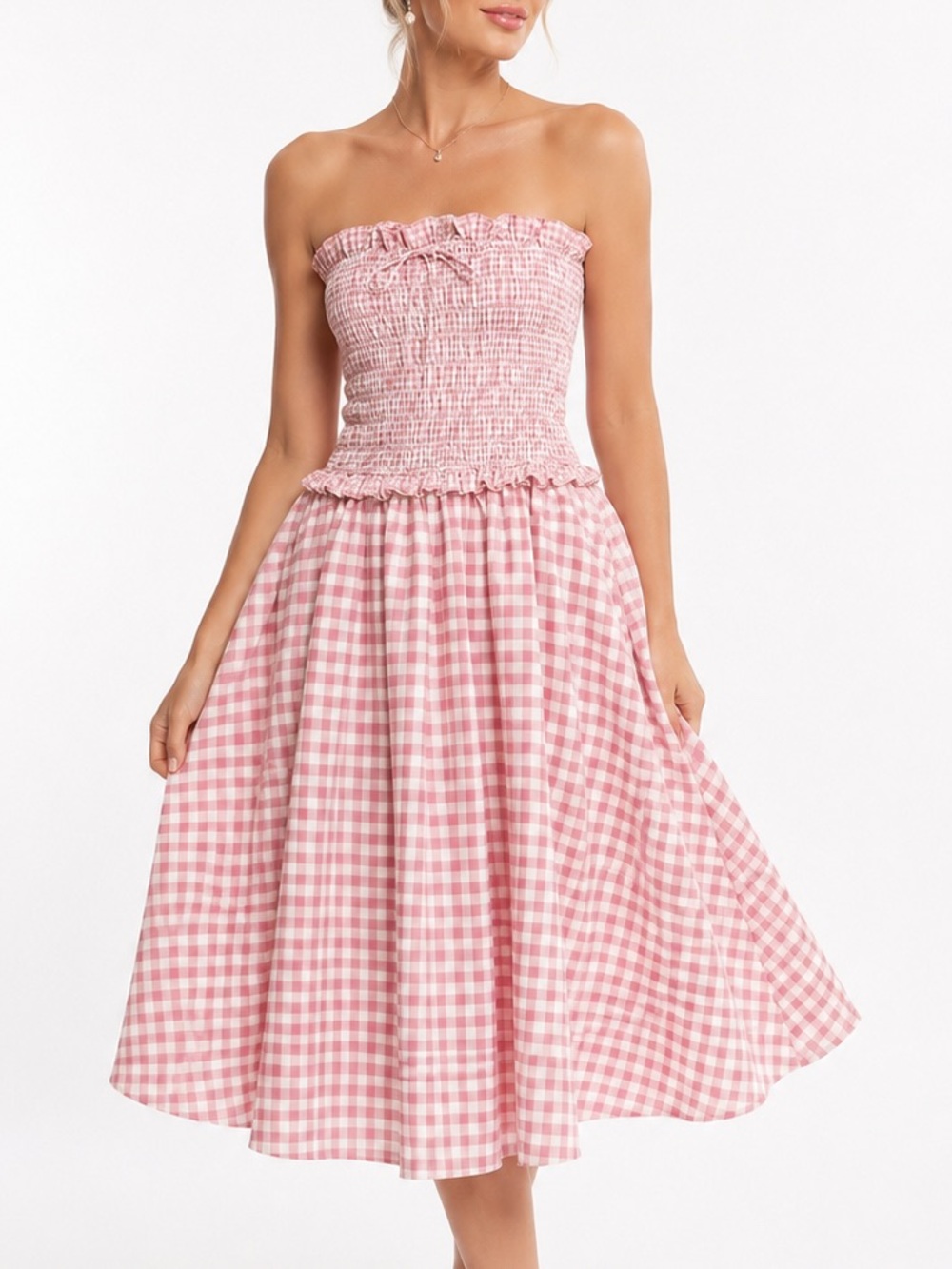 NWOT For Love & Lemons Petal Pink Gingham Smocked Midi Dress Size XL Coquette